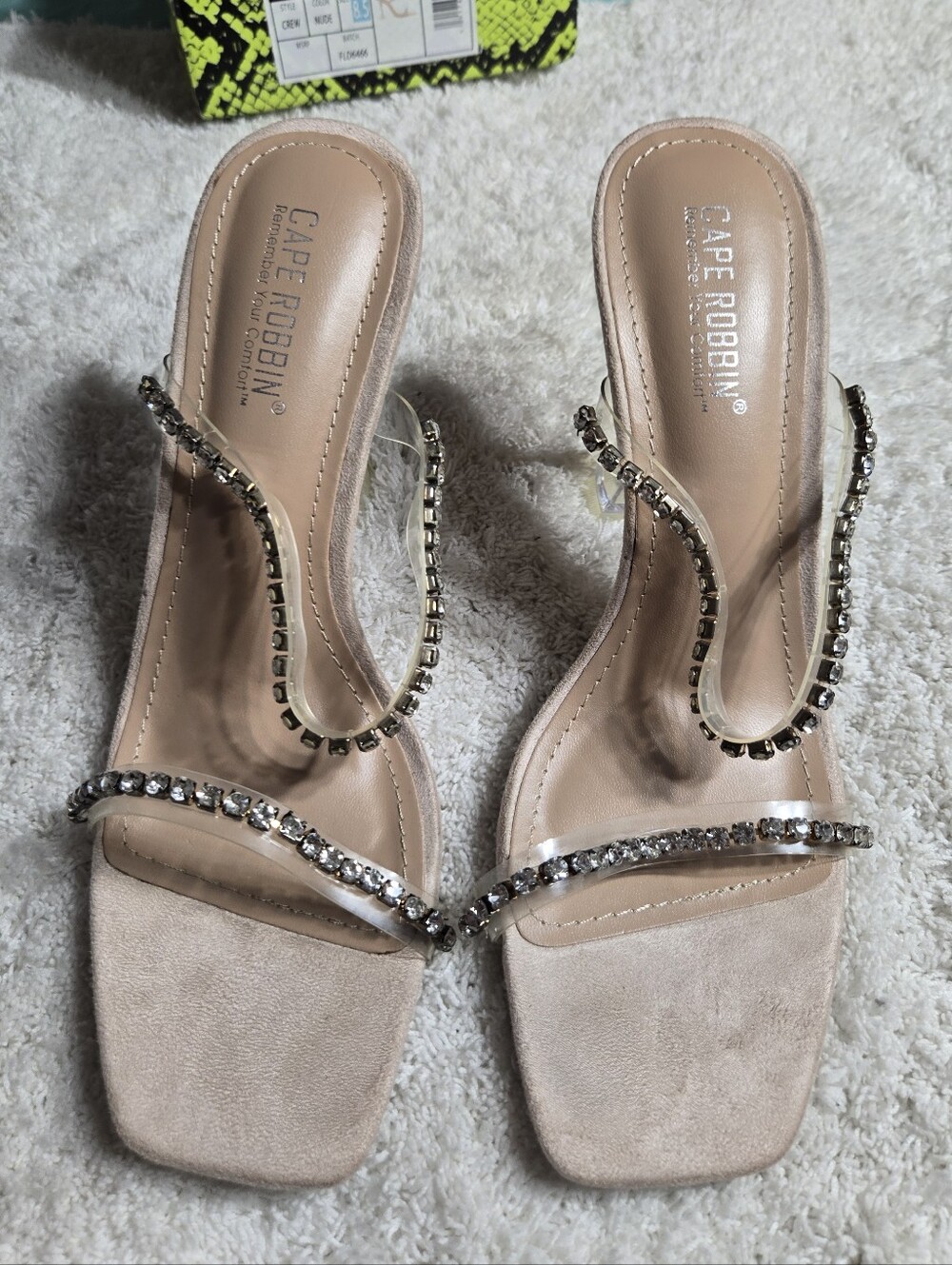 Cape Robbin Crew Heel In Nude Color Double Rhinestone Strap Sz 8.5